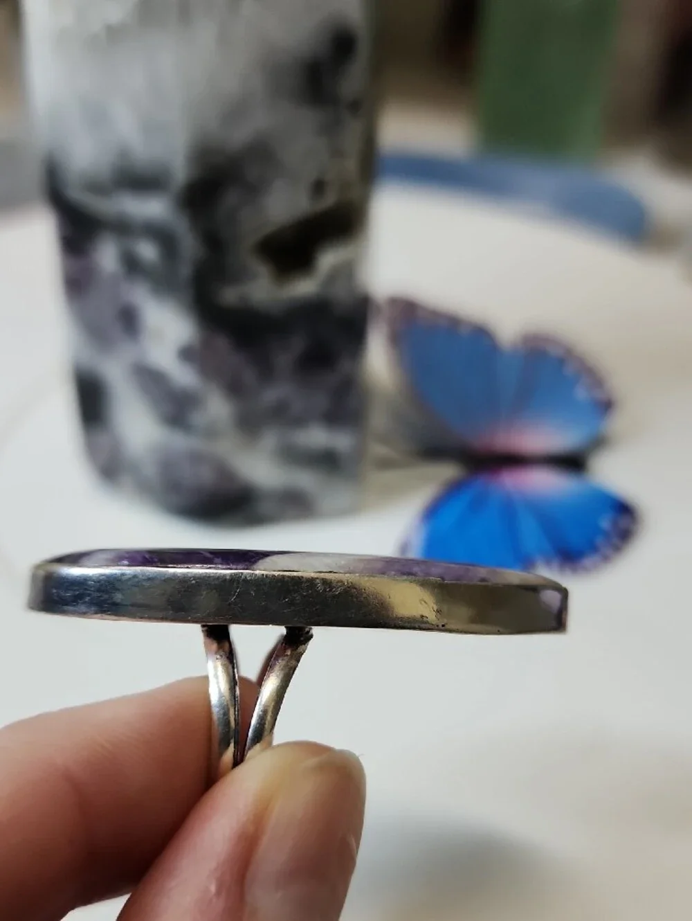 Purple Chevron Teardrop Stone Ring